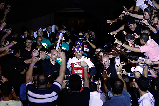 SAO PAULO, BRAZIL - JANUARY 19: Vitor Belfort enters the arena before his middleweight fight against Michael Bisping at the UFC on FX event on January 19, 2013 at Ibirapuera Gymnasium in Sao Paulo, Brazil. (Photo by Josh Hedges/Zuffa LLC/Zuffa LLC via Getty Images)