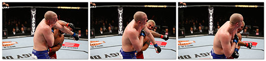 SAITAMA, JAPAN - MARCH 03: (R-L) Mark Hunt punches Stefan Struve in their heavyweight fight during the UFC on FUEL TV event at Saitama Super Arena on March 3, 2013 in Saitama, Japan. (Photo by Josh Hedges/Zuffa LLC/Zuffa LLC via Getty Images)